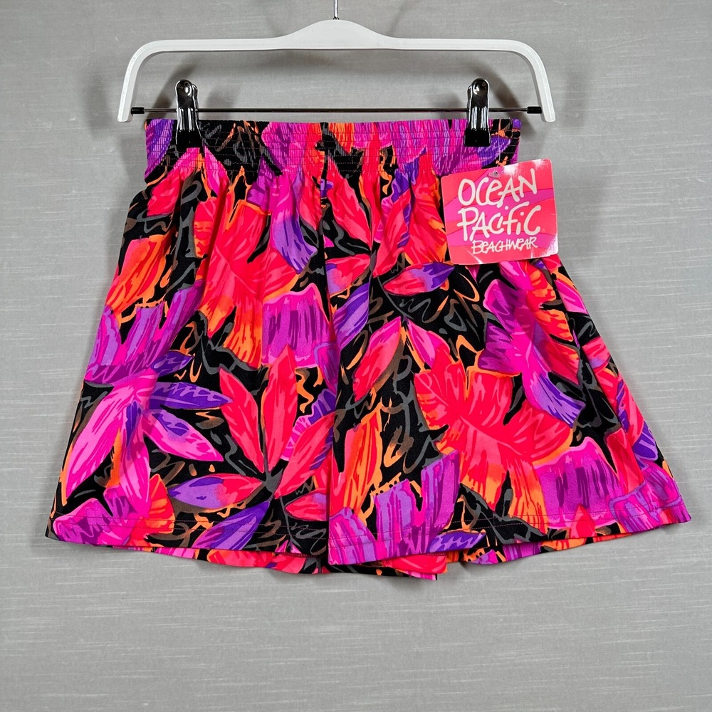 Vintage Ocean Pacific Swim Shorts Women Medium Pink Floral Jungle Print 90s‎